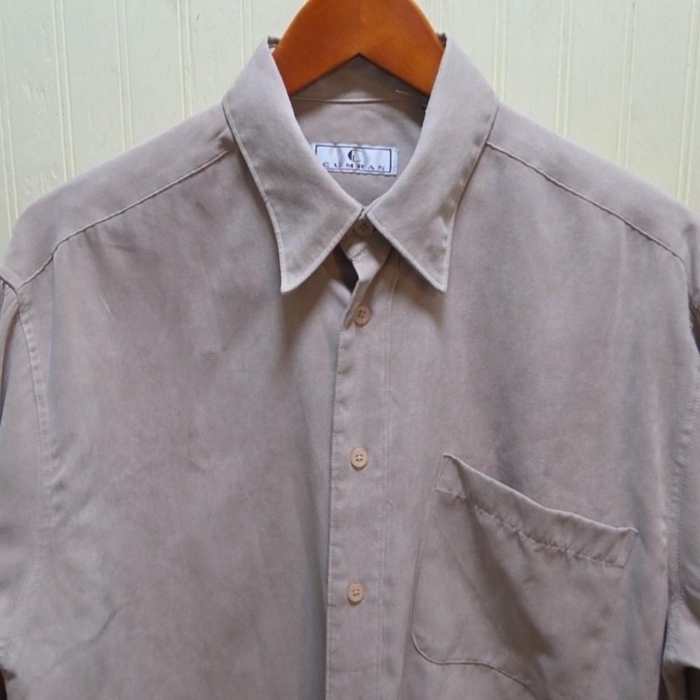 Cumran Shirt Mens Medium Beige Long Sleeve Button Up Pocket Polyester Casual